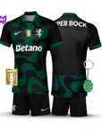 Conjunto Infantil Sporting Alternativa Preta 2025/26 - LANÇAMENTO! 🔥💚
