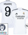 Real Madrid Mbappé 9 Home Fan Jersey 2024/25 Patches UCL UEFA Foundation (Official Printing)