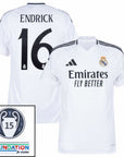 Real Madrid Endrick 16 Home Fan Jersey 2024/25 Patches UCL UEFA Foundation (Official Printing)