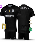 Conjunto Infantil Sporting Away Preta 2025/26 - LANÇAMENTO! 🔥💚
